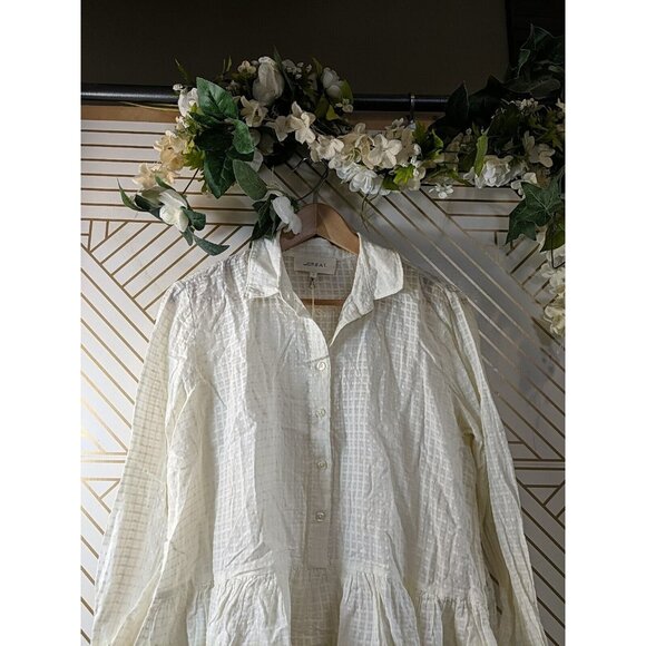 The GREAT Women's The Ruffle Oxford Top Off White Shirt Collared Size Small NEW - Picture 2 of 9